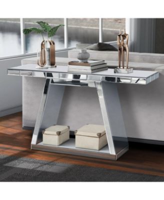 55.9" Glass Mirror Modern Luxe Console Table