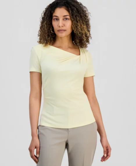Petite Asymmetrical-Neck Top - Yellow Mist