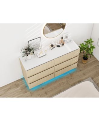 Fluted 6-Drawer Double Dresser with LED