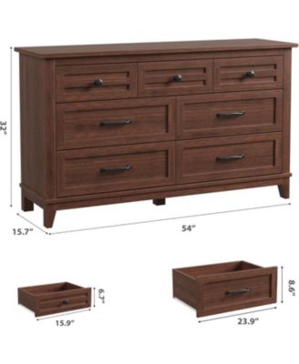 7-Drawer Brown Freestanding Dresser 54" Wide, Large Storage Closet Organizer Chest for Living Room, Entryway, Bedroom