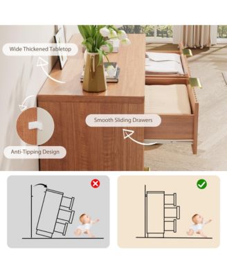 6-Drawer Modern Wood Dresser 47" Storage Chest of Drawers Cabinet for Bedroom, Living Room, Hallway