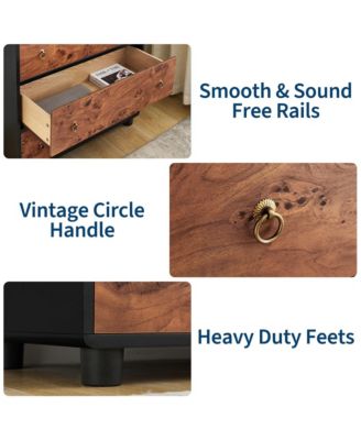 5 Drawer Modern Dresser, Space-Saving Narrow Wood Chest with Curved Profile, Vintage Handles, Bedroom, Entryway