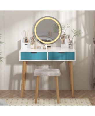 Vanity Desk with Stool, Makeup Vanity Table with Touch Light Mirror, Modern Bedroom or Dressing Room