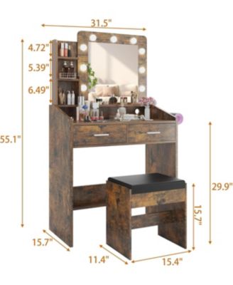 Vanity Desk with Mirror and Lights, Makeup Vanity with Power Outlet, Modern Bedroom or Dressing Room
