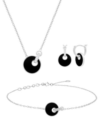 3-Pc. Jade Inlay (3 ct. t.w.) And Lab Grown White Sapphire (1/5 ct. t.w.) Necklace, Earrings, And Bracelet Set (Also Available in Onyx Inlay)