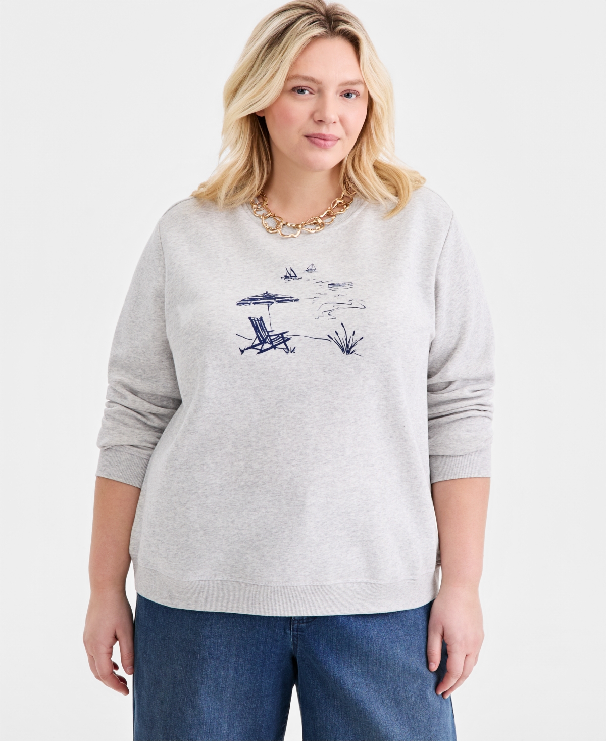 Style & Co Plus Printed Crewneck Fleece Sweatshirt, Macy's Exclusive