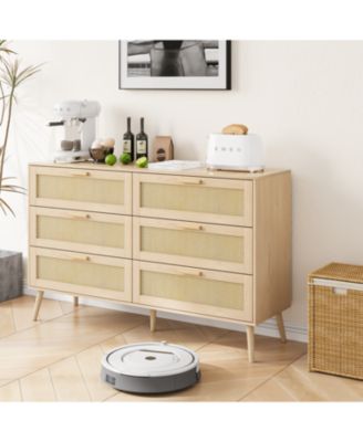 Streamdale Modern Rattan Dresser with 6 Drawers
