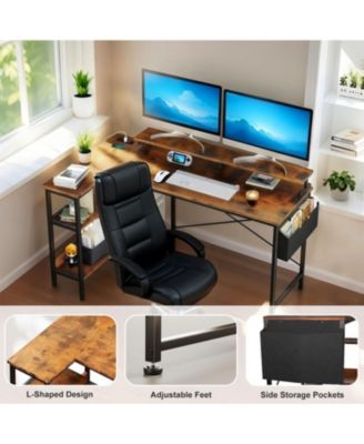 Streamdale 47" Gaming Desk with Power, L-Shaped, Monitor Stand & Shelves, Vintage