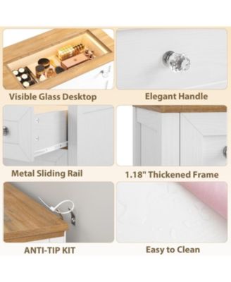 4-Drawer Modern White Dresser with LED Night Light, Glass Tabletop, Nightstand Cabinet for Bedroom, Living Room, Entryway