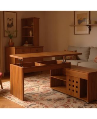 + L-Shaped + Walnut + Storage + Executive Desk