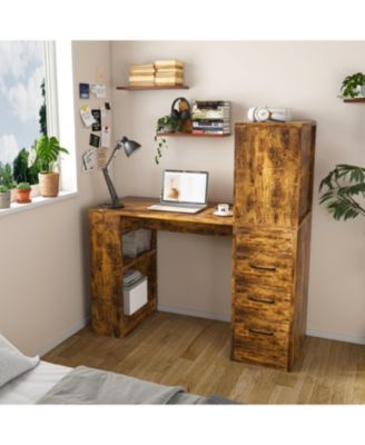 Streamdale Computer Desk with Socket, Drawers & Shelves - Carbonized Wood