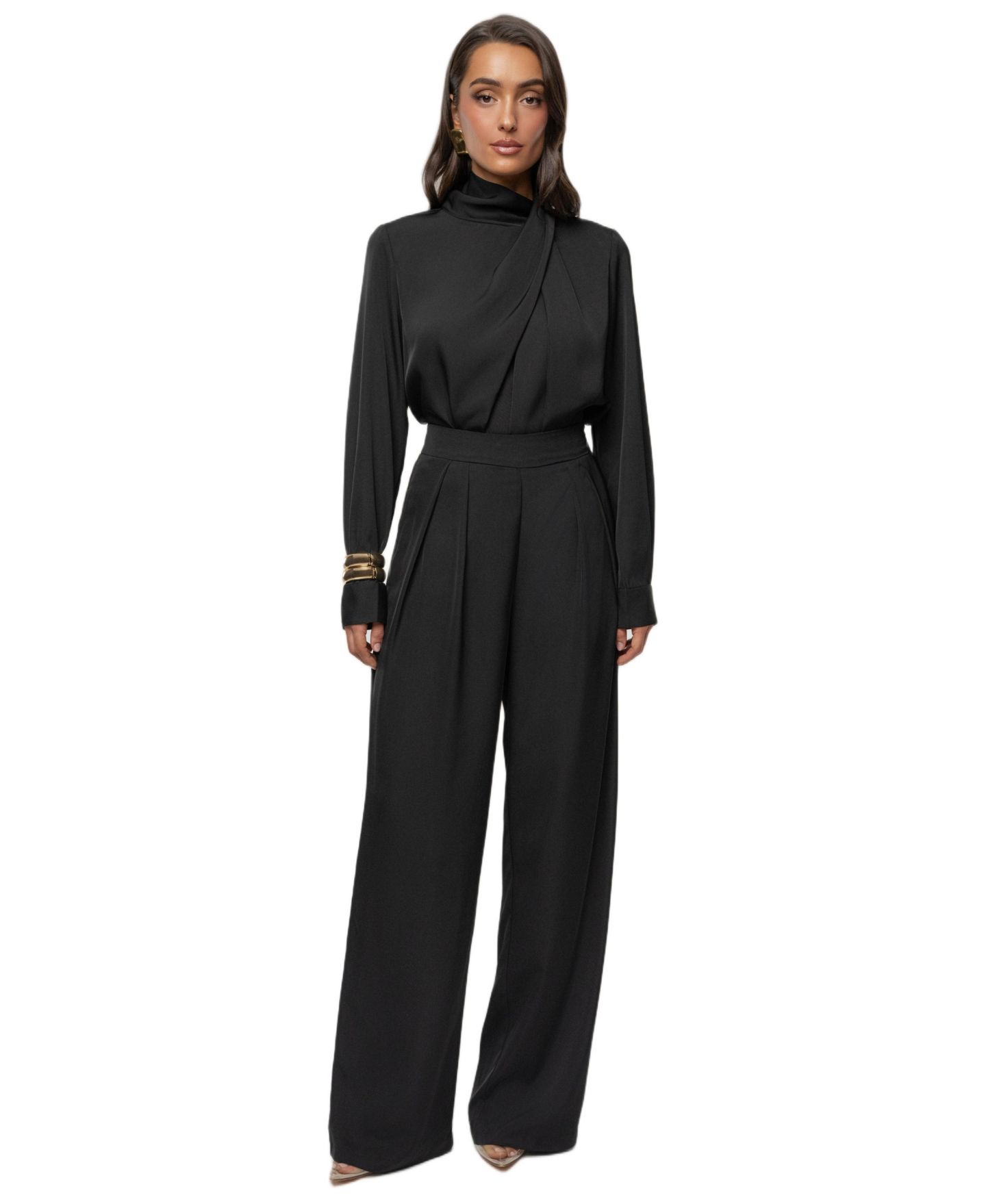 Женская блузка JLUXLABEL Alexa Satin Blouse, цвет: Чёрный — фото 2