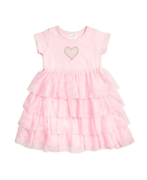 Платье Sweet Wink Pearl Heart Tiered Short Sleeve Tutu Dress для девочек-малышей, цвет: Мягкий розовый