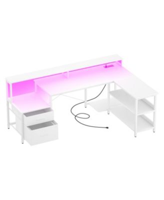 67'' L-Shaped Desk with Drawers and Shelves, Reversible Corner Computer Desk with Power Outlet & Monitor Stand
