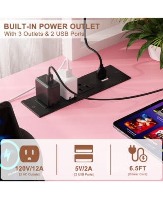 49'' Reversible L Shaped Gaming Desk with Power Outlet and LED Lights, Corner Desk with Hutch & Monitor Stand