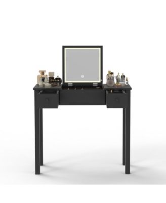 Elegant Vanity Table with LED Lights, Flip-Top Mirror and 2 Drawers, Jewelry Storage for Women Dressing