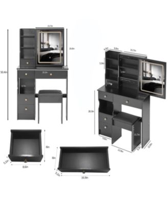 Vanity Table with LED Mirror & Stool