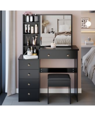 37" Vanity Table with Mirror Stool & Storage