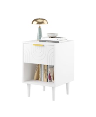 Modern Nightstand with Drawer & Shelf Gold Handle