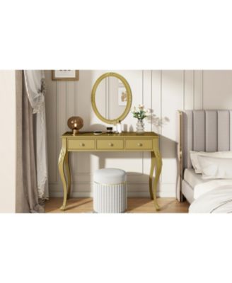 Luxury Vanity Desk with Mirror & 3 Drawers - Gold