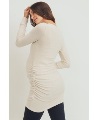 Maternity Long Sleeve Crew Neck Side Ruching Knit Top
