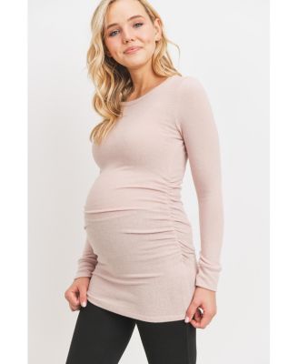 Maternity Long Sleeve Crew Neck Side Ruching Knit Top