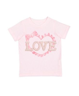 Toddler Girls Pearl Love Patch Valentine's Day Short Sleeve T-Shirt