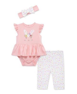Baby Girls' Bunny Printed Bodysuit, Leggings and Headband, 3-Piece Set