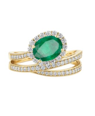 Emerald (1-1/5 ct. t.w.) And Diamond (1/2 ct. t.w.) Ring in 14k Yellow Gold (Also Available in Sapphire & Ruby)