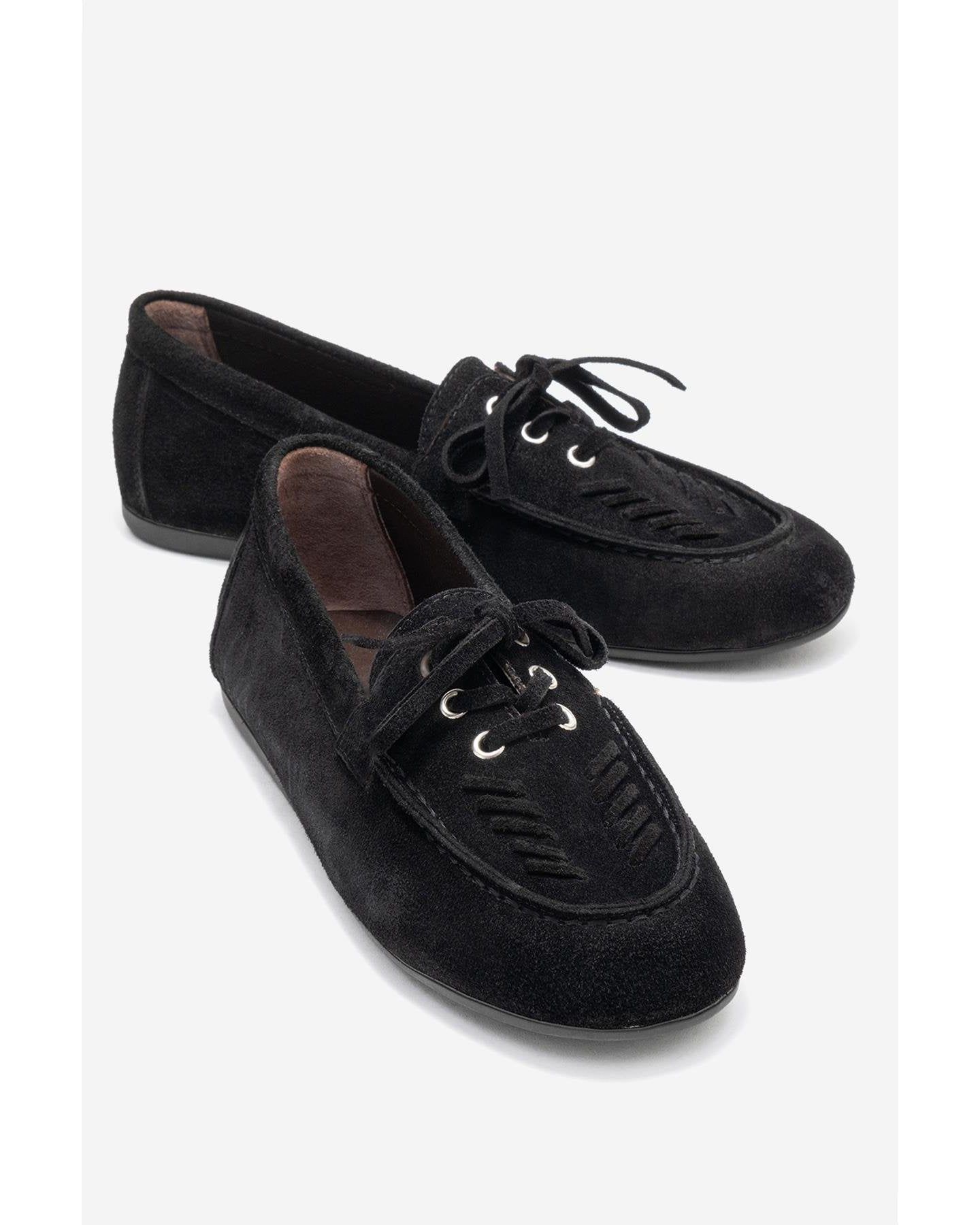 Женские туфли Forever & Always Shoes Lorven Leather Lace Up Loafer, цвет: Чёрный замшевый кожаный — фото 3