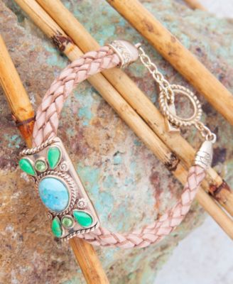 Legacy Lime Green and Blue Turquoise Braided Leather Bracelet