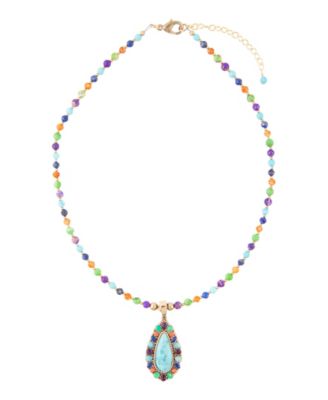 Concho Colorful Blue Turquoise Golden Pendant Necklace