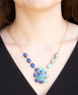 Duality Blue Lapis and Turquoise Golden Pendant Necklace