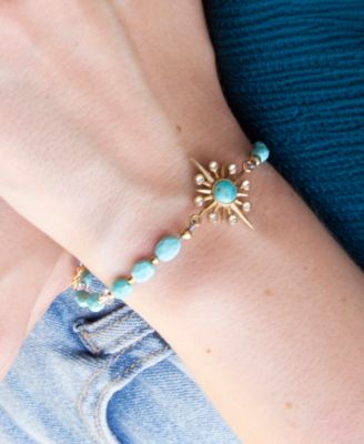 Celestial Blue Turquoise Golden Beaded Bracelet