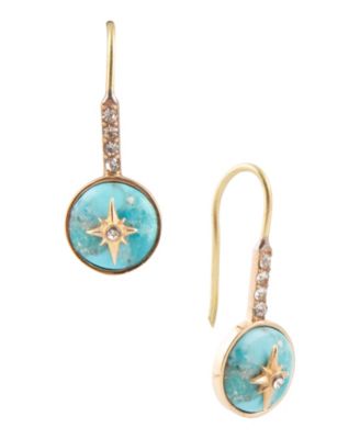 Celestial Blue Turquoise Golden Drop Earrings