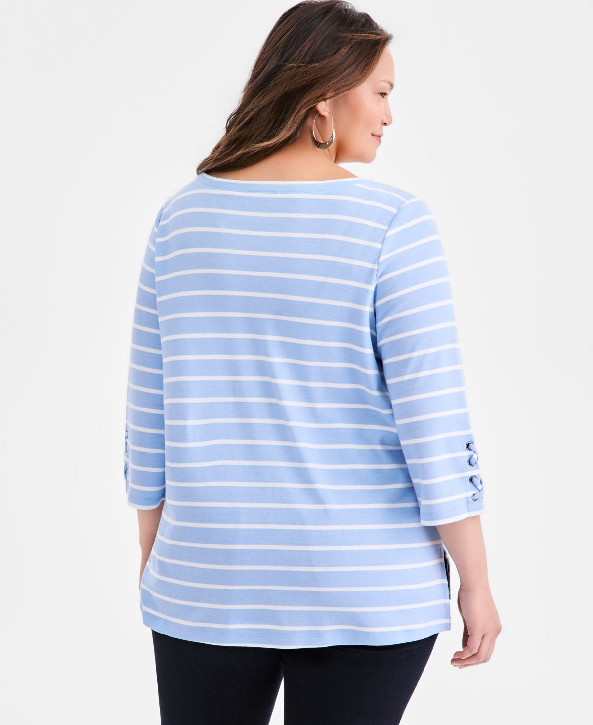 Style & Co Plus Boat-Neck Cotton Lace-Up-Sleeve Tunic, Macy's Exclusive