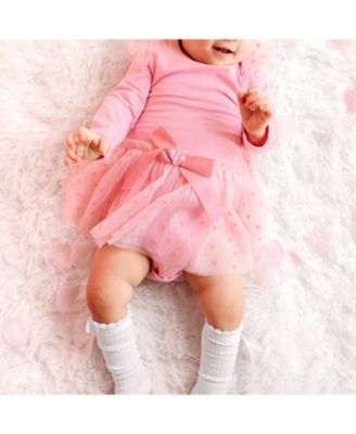 Baby Girls Flocked Heart Valentine's Day Tiered Long Sleeve Tutu Bodysuit