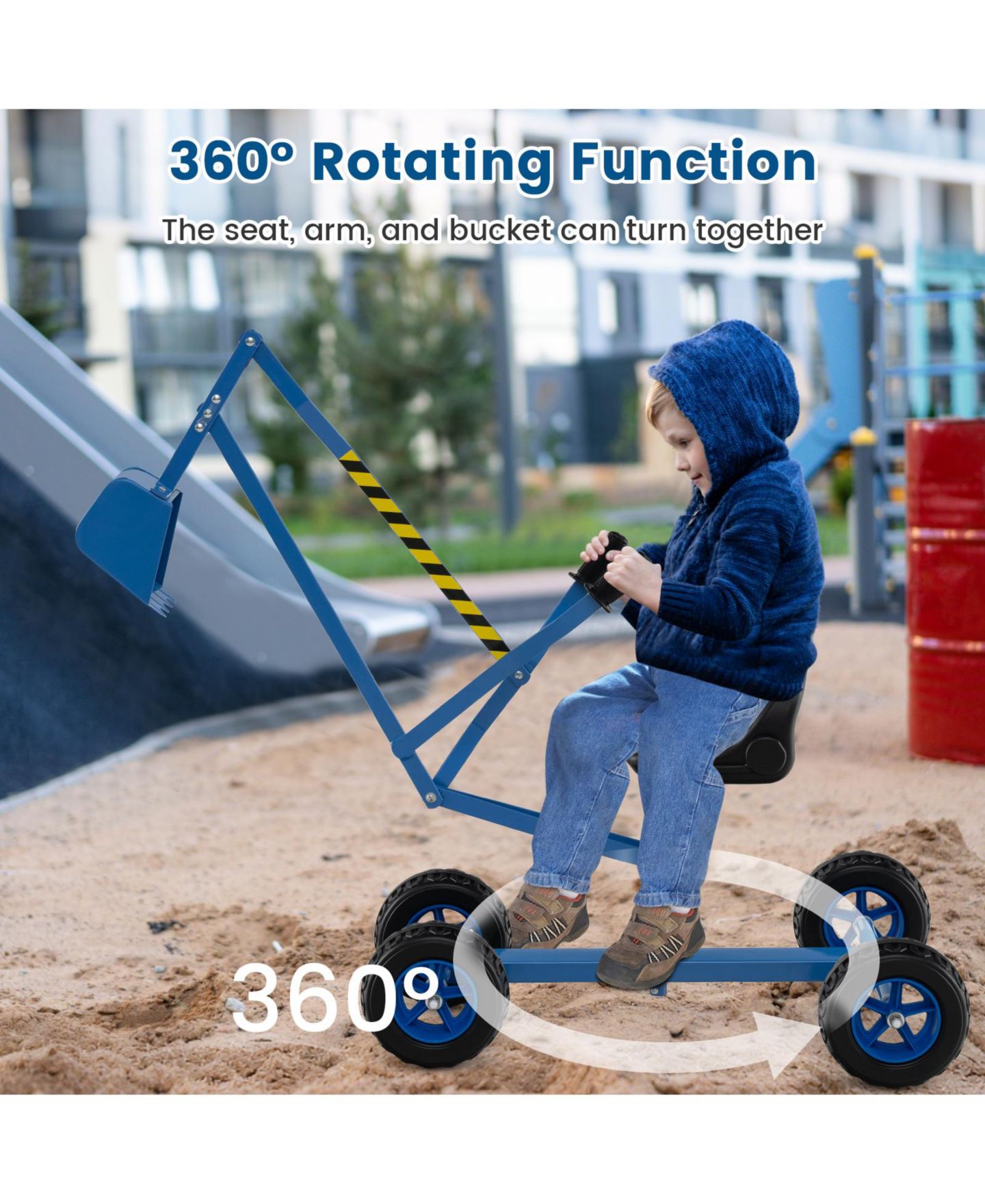 Детская игрушка HONGGE Sand Digger Ride-On Toy with Dual-Hand Controls and Metal Shovel Arm, Supports up to 110 lbs, Ages 3+, цвет: Синий — фото 7