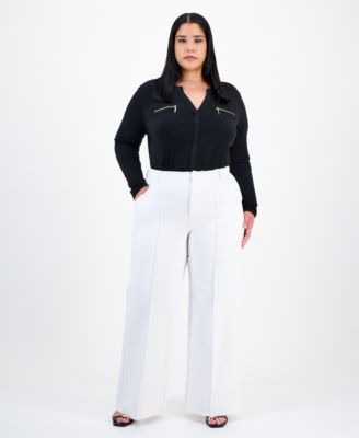 Trendy Plus Size High-Rise Wide-Leg Pont&eacute;-Knit Pants, Created for Macy's