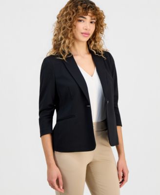 Petite Pont&eacute;-Knit Scrunch-Sleeve Blazer