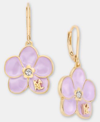 Gold-Tone Enamel Flower Logo Drop Earrings