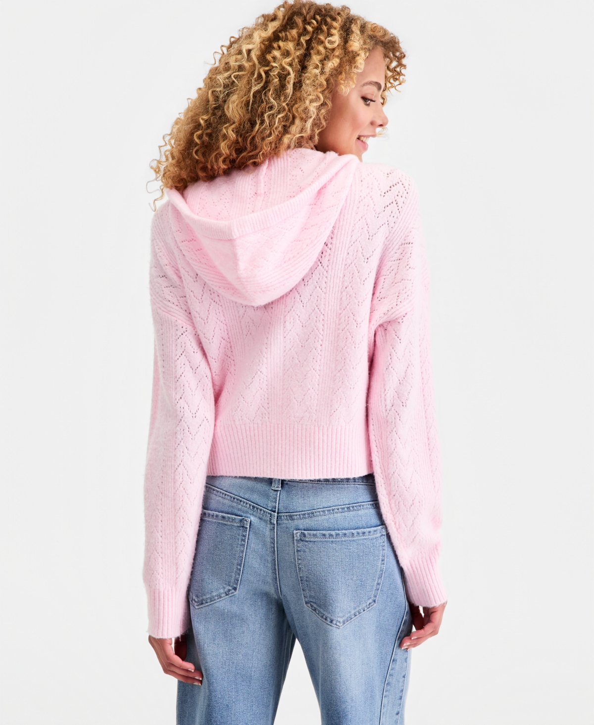 Ultra Flirt Juniors' Pointelle Sweater Hoodie