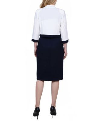 Petite 3/4 Sleeve 2 Piece Colorblocked Dress Set