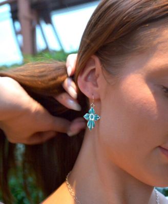Blue Turquoise Cross Sterling Silver Drop Earrings