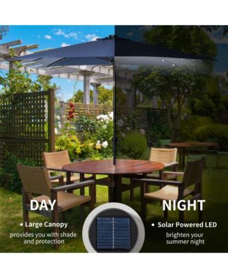 9' x 7' Solar Umbrella, Patio Umbrella with LED Lights,