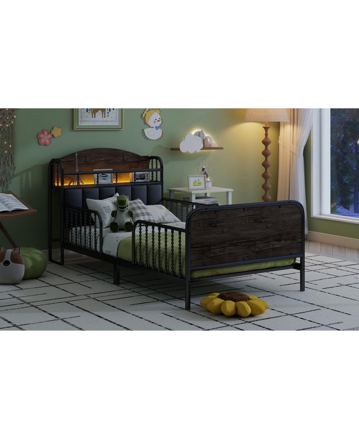 Streamdale Furniture Streamdale Twin Metal Platform Bed Frame with Storage Headboard