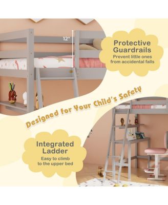 Twin Size Solid Wood Loft Bed w/ Desk & Bookshelves Ladder & Guardrails