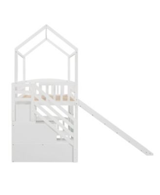  Twin Loft Bed with Drawers and Slide, Gray