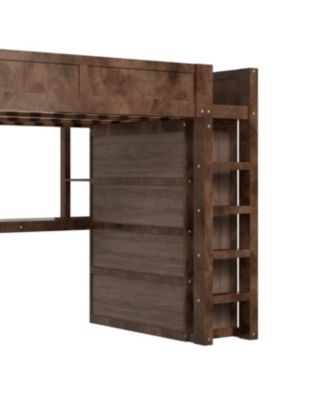Wooden Queen Loft Bed with Wardrobe, Desk, Storage Headboard