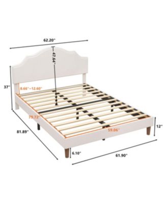 Queen Size Upholstered Platform Bed with Adjustable Headboard, White